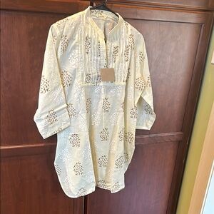 Seasons Brand Cream Pleated Kurta with Cuffed Sleeves and Mandarin Collar